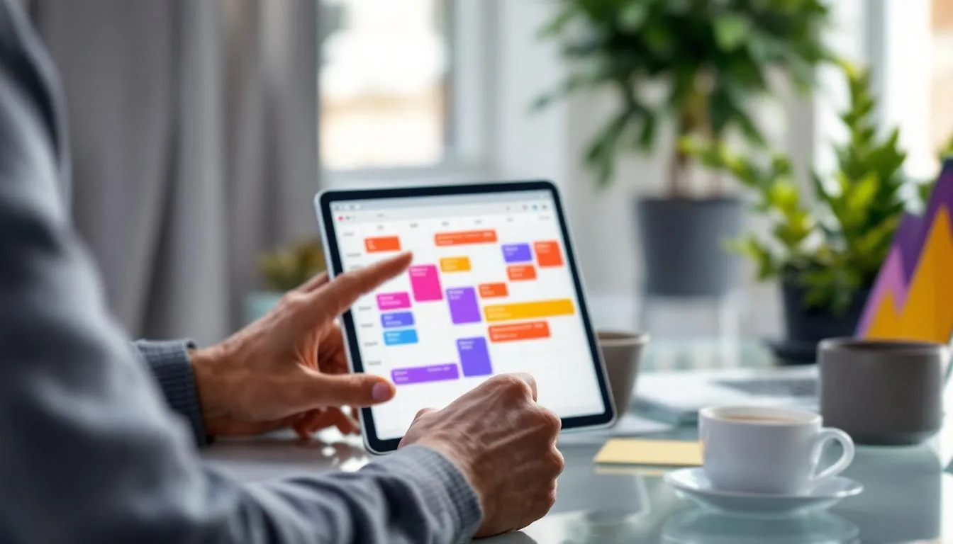 An illustration representing self scheduling programs in action, showcasing a user interacting with a scheduling app.