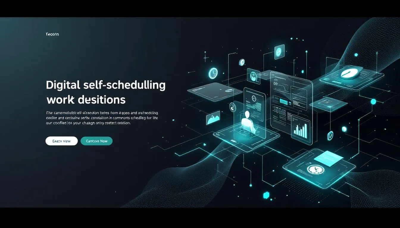 A graphic depicting the benefits of self scheduling programs, including time-saving and conflict avoidance.